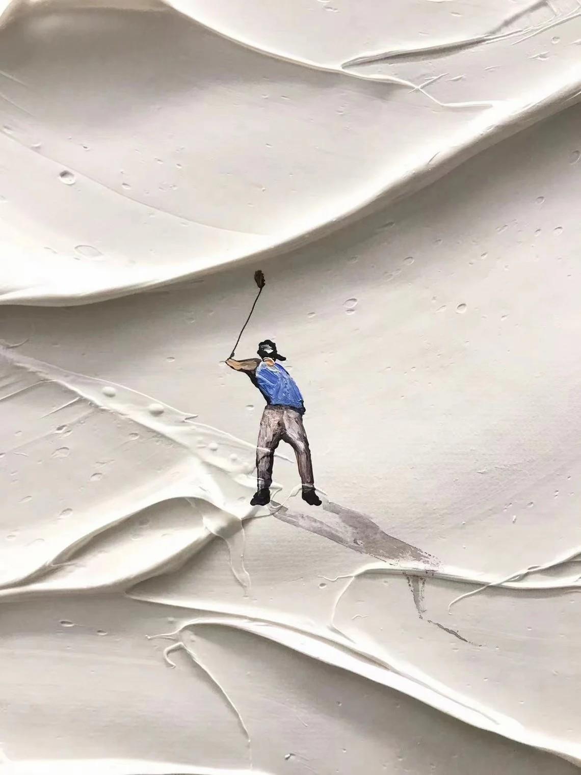 Snow Golf on Snowfield ウォールアート スポーツ ホワイト ルーム デコレーション by ナイフ 01 詳細油絵